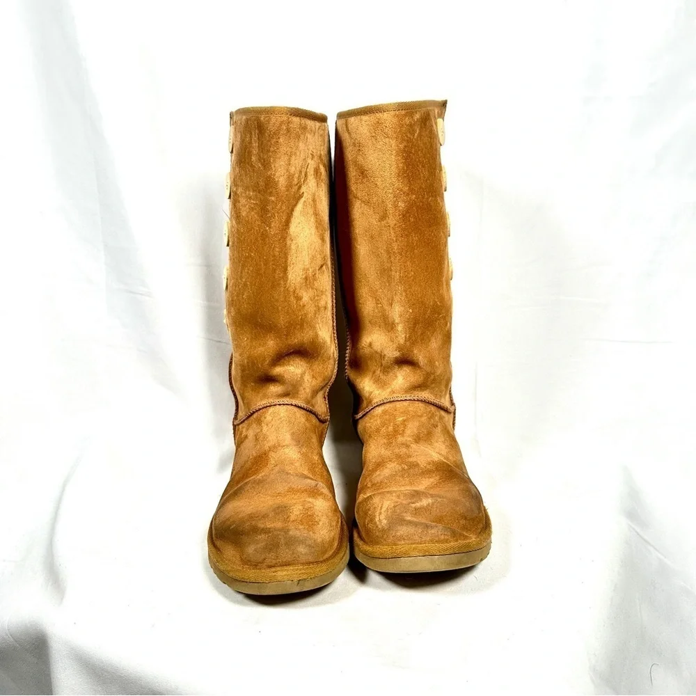 UGG Australia Lo Pro 5 Button Tall Suede Boots Tan Size 7